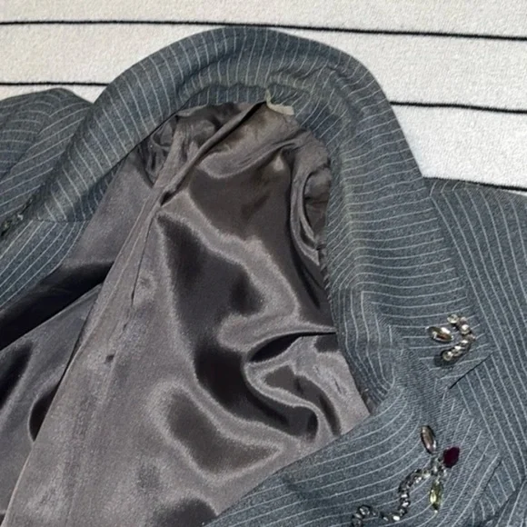 Vintage Sears Gray Pinstripe Custom Painted Showgirl Blazer Suit Jacket - Picture 10 of 16